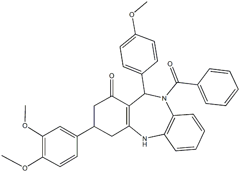 10-benzoyl-3-(3,4-dimethoxyphenyl)-11-(4-methoxyphenyl)-2,3,4,5,10,11-hexahydro-1H-dibenzo[b,e][1,4]diazepin-1-one Structure