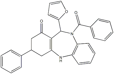 10-benzoyl-11-(2-furyl)-3-phenyl-2,3,4,5,10,11-hexahydro-1H-dibenzo[b,e][1,4]diazepin-1-one Structure