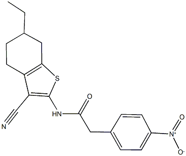 N-(3-cyano-6-ethyl-4,5,6,7-tetrahydro-1-benzothien-2-yl)-2-{4-nitrophenyl}acetamide 化学構造式