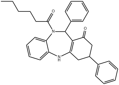10-hexanoyl-3,11-diphenyl-2,3,4,5,10,11-hexahydro-1H-dibenzo[b,e][1,4]diazepin-1-one,438529-13-6,结构式