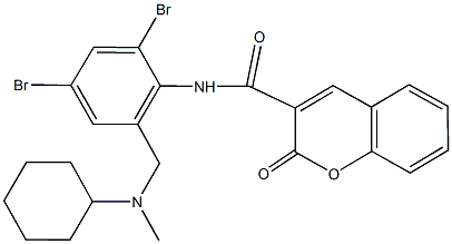 N-(2,4-dibromo-6-{[cyclohexyl(methyl)amino]methyl}phenyl)-2-oxo-2H-chromene-3-carboxamide Struktur