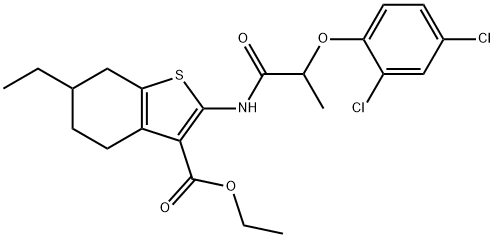 ethyl 2-{[2-(2,4-dichlorophenoxy)propanoyl]amino}-6-ethyl-4,5,6,7-tetrahydro-1-benzothiophene-3-carboxylate,438529-70-5,结构式