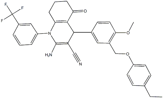 2-amino-4-{3-[(4-ethylphenoxy)methyl]-4-methoxyphenyl}-5-oxo-1-[3-(trifluoromethyl)phenyl]-1,4,5,6,7,8-hexahydro-3-quinolinecarbonitrile,438530-02-0,结构式