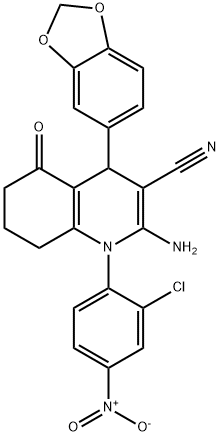 2-amino-4-(1,3-benzodioxol-5-yl)-1-{2-chloro-4-nitrophenyl}-5-oxo-1,4,5,6,7,8-hexahydro-3-quinolinecarbonitrile Structure