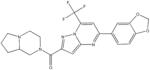 5-(1,3-benzodioxol-5-yl)-2-(hexahydropyrrolo[1,2-a]pyrazin-2(1H)-ylcarbonyl)-7-(trifluoromethyl)pyrazolo[1,5-a]pyrimidine,438530-81-5,结构式