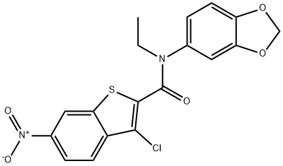 N-(1,3-benzodioxol-5-yl)-3-chloro-N-ethyl-6-nitro-1-benzothiophene-2-carboxamide Struktur