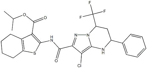 isopropyl 2-({[3-chloro-5-phenyl-7-(trifluoromethyl)-4,5,6,7-tetrahydropyrazolo[1,5-a]pyrimidin-2-yl]carbonyl}amino)-4,5,6,7-tetrahydro-1-benzothiophene-3-carboxylate Structure