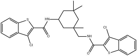 3-chloro-N-[3-({[(3-chloro-1-benzothien-2-yl)carbonyl]amino}methyl)-3,5,5-trimethylcyclohexyl]-1-benzothiophene-2-carboxamide,438532-08-2,结构式