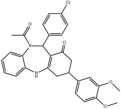 10-acetyl-11-(4-chlorophenyl)-3-(3,4-dimethoxyphenyl)-2,3,4,5,10,11-hexahydro-1H-dibenzo[b,e][1,4]diazepin-1-one Structure