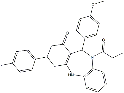 11-(4-methoxyphenyl)-3-(4-methylphenyl)-10-propionyl-2,3,4,5,10,11-hexahydro-1H-dibenzo[b,e][1,4]diazepin-1-one 结构式