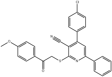 4-(4-chlorophenyl)-2-{[2-(4-methoxyphenyl)-2-oxoethyl]sulfanyl}-6-phenylnicotinonitrile 结构式