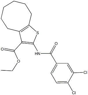 ethyl 2-[(3,4-dichlorobenzoyl)amino]-4,5,6,7,8,9-hexahydrocycloocta[b]thiophene-3-carboxylate Struktur