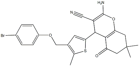 2-amino-4-{4-[(4-bromophenoxy)methyl]-5-methyl-2-thienyl}-7,7-dimethyl-5-oxo-5,6,7,8-tetrahydro-4H-chromene-3-carbonitrile,438613-03-7,结构式