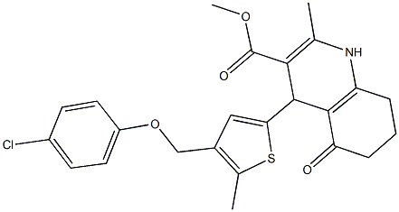 methyl 4-{4-[(4-chlorophenoxy)methyl]-5-methyl-2-thienyl}-2-methyl-5-oxo-1,4,5,6,7,8-hexahydro-3-quinolinecarboxylate Struktur