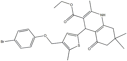 ethyl 4-{4-[(4-bromophenoxy)methyl]-5-methyl-2-thienyl}-2,7,7-trimethyl-5-oxo-1,4,5,6,7,8-hexahydro-3-quinolinecarboxylate 化学構造式