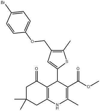 methyl 4-{4-[(4-bromophenoxy)methyl]-5-methyl-2-thienyl}-2,7,7-trimethyl-5-oxo-1,4,5,6,7,8-hexahydro-3-quinolinecarboxylate Struktur