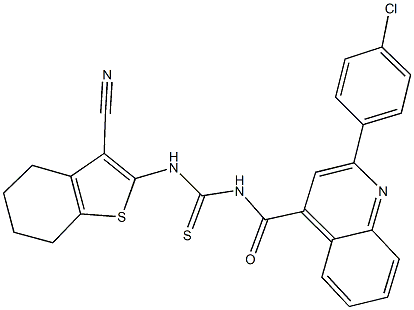 N-{[2-(4-chlorophenyl)-4-quinolinyl]carbonyl}-N'-(3-cyano-4,5,6,7-tetrahydro-1-benzothien-2-yl)thiourea Structure