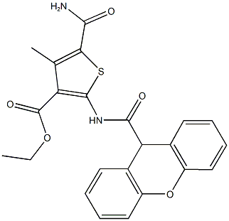 ethyl 5-(aminocarbonyl)-4-methyl-2-[(9H-xanthen-9-ylcarbonyl)amino]-3-thiophenecarboxylate Structure