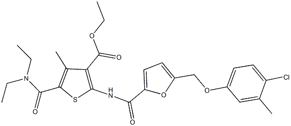 ethyl 2-({5-[(4-chloro-3-methylphenoxy)methyl]-2-furoyl}amino)-5-[(diethylamino)carbonyl]-4-methyl-3-thiophenecarboxylate,438615-75-9,结构式