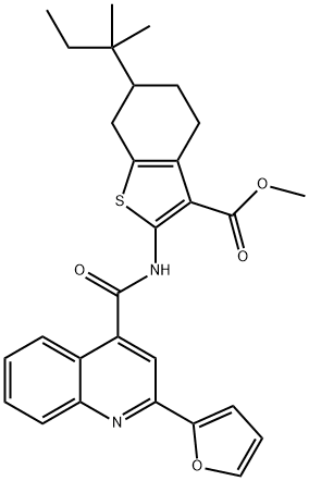 methyl 2-({[2-(2-furyl)-4-quinolinyl]carbonyl}amino)-6-tert-pentyl-4,5,6,7-tetrahydro-1-benzothiophene-3-carboxylate Struktur