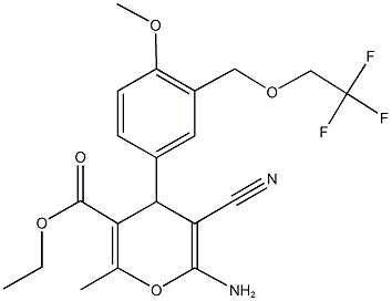 ethyl 6-amino-5-cyano-4-{4-methoxy-3-[(2,2,2-trifluoroethoxy)methyl]phenyl}-2-methyl-4H-pyran-3-carboxylate 化学構造式