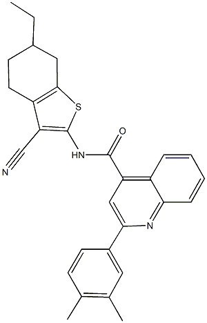 N-(3-cyano-6-ethyl-4,5,6,7-tetrahydro-1-benzothien-2-yl)-2-(3,4-dimethylphenyl)-4-quinolinecarboxamide,438617-41-5,结构式