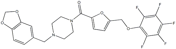 (5-{[4-(1,3-benzodioxol-5-ylmethyl)piperazin-1-yl]carbonyl}-2-furyl)methyl 2,3,4,5,6-pentafluorophenyl ether 化学構造式