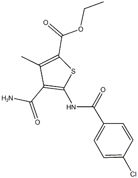 ethyl 4-(aminocarbonyl)-5-[(4-chlorobenzoyl)amino]-3-methylthiophene-2-carboxylate Structure