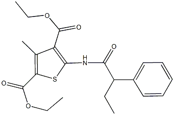 diethyl 3-methyl-5-[(2-phenylbutanoyl)amino]-2,4-thiophenedicarboxylate,438618-04-3,结构式