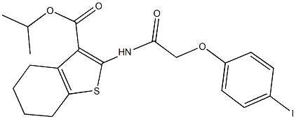 isopropyl 2-{[(4-iodophenoxy)acetyl]amino}-4,5,6,7-tetrahydro-1-benzothiophene-3-carboxylate 化学構造式