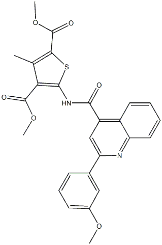 dimethyl 5-({[2-(3-methoxyphenyl)-4-quinolinyl]carbonyl}amino)-3-methyl-2,4-thiophenedicarboxylate,438619-14-8,结构式