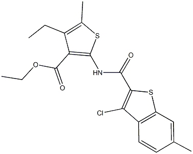 ethyl 2-{[(3-chloro-6-methyl-1-benzothien-2-yl)carbonyl]amino}-4-ethyl-5-methyl-3-thiophenecarboxylate,438619-25-1,结构式