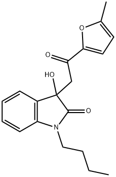 1-butyl-3-hydroxy-3-[2-(5-methyl-2-furyl)-2-oxoethyl]-1,3-dihydro-2H-indol-2-one Struktur