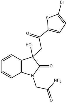 2-{3-[2-(5-bromo-2-thienyl)-2-oxoethyl]-3-hydroxy-2-oxo-2,3-dihydro-1H-indol-1-yl}acetamide 结构式