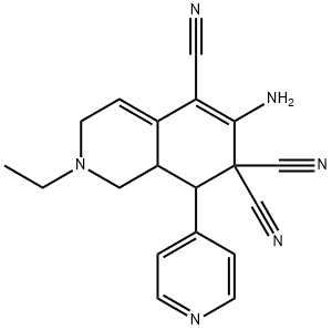 6-amino-2-ethyl-8-(4-pyridinyl)-2,3,8,8a-tetrahydro-5,7,7(1H)-isoquinolinetricarbonitrile 结构式