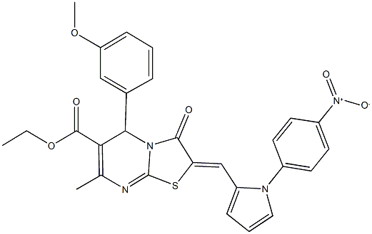 ethyl 2-[(1-{4-nitrophenyl}-1H-pyrrol-2-yl)methylene]-5-(3-methoxyphenyl)-7-methyl-3-oxo-2,3-dihydro-5H-[1,3]thiazolo[3,2-a]pyrimidine-6-carboxylate Structure