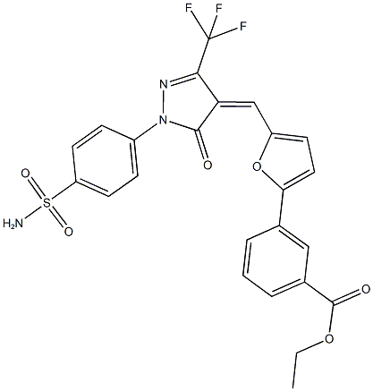 ethyl 3-(5-{[1-[4-(aminosulfonyl)phenyl]-5-oxo-3-(trifluoromethyl)-1,5-dihydro-4H-pyrazol-4-ylidene]methyl}-2-furyl)benzoate Structure