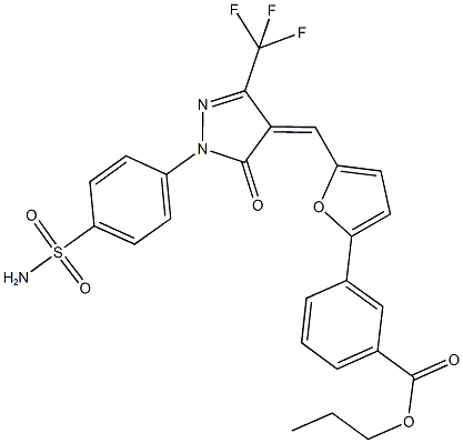 propyl 3-(5-{[1-[4-(aminosulfonyl)phenyl]-5-oxo-3-(trifluoromethyl)-1,5-dihydro-4H-pyrazol-4-ylidene]methyl}-2-furyl)benzoate Structure