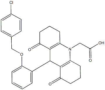 (9-{2-[(4-chlorobenzyl)oxy]phenyl}-1,8-dioxo-2,3,4,5,6,7,8,9-octahydro-10(1H)-acridinyl)acetic acid,439936-19-3,结构式