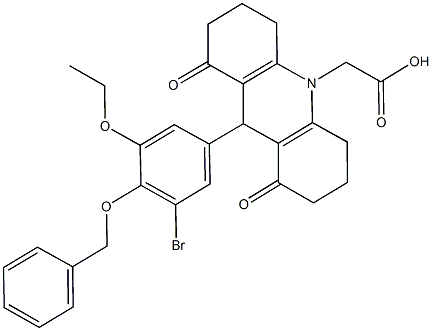 (9-[4-(benzyloxy)-3-bromo-5-ethoxyphenyl]-1,8-dioxo-2,3,4,5,6,7,8,9-octahydro-10(1H)-acridinyl)acetic acid,439936-24-0,结构式