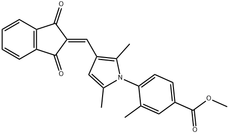 methyl 4-{3-[(1,3-dioxo-1,3-dihydro-2H-inden-2-ylidene)methyl]-2,5-dimethyl-1H-pyrrol-1-yl}-3-methylbenzoate 化学構造式