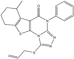 1-(allylsulfanyl)-6-methyl-4-phenyl-6,7,8,9-tetrahydro[1]benzothieno[3,2-e][1,2,4]triazolo[4,3-a]pyrimidin-5(4H)-one 化学構造式