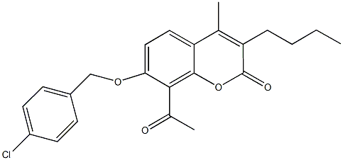 8-acetyl-3-butyl-7-[(4-chlorobenzyl)oxy]-4-methyl-2H-chromen-2-one Struktur
