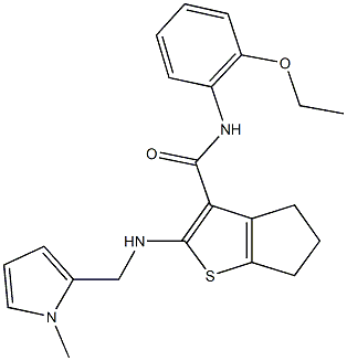 N-(2-ethoxyphenyl)-2-{[(1-methyl-1H-pyrrol-2-yl)methyl]amino}-5,6-dihydro-4H-cyclopenta[b]thiophene-3-carboxamide 化学構造式