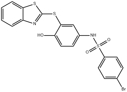 N-[3-(1,3-benzothiazol-2-ylsulfanyl)-4-hydroxyphenyl]-4-bromobenzenesulfonamide 化学構造式