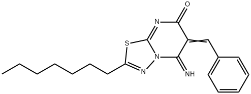 6-benzylidene-2-heptyl-5-imino-5,6-dihydro-7H-[1,3,4]thiadiazolo[3,2-a]pyrimidin-7-one,441315-86-2,结构式