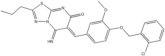 6-{4-[(2-chlorobenzyl)oxy]-3-methoxybenzylidene}-5-imino-2-propyl-5,6-dihydro-7H-[1,3,4]thiadiazolo[3,2-a]pyrimidin-7-one,441315-89-5,结构式