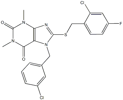 7-(3-chlorobenzyl)-8-[(2-chloro-4-fluorobenzyl)sulfanyl]-1,3-dimethyl-3,7-dihydro-1H-purine-2,6-dione Structure