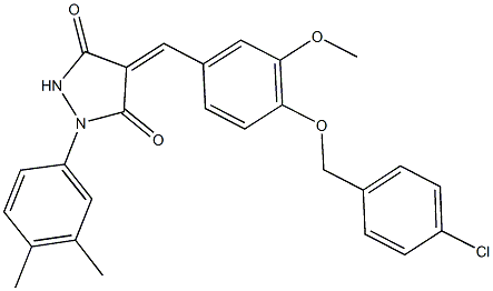 4-{4-[(4-chlorobenzyl)oxy]-3-methoxybenzylidene}-1-(3,4-dimethylphenyl)-3,5-pyrazolidinedione Structure