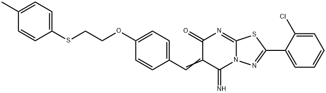 2-(2-chlorophenyl)-5-imino-6-(4-{2-[(4-methylphenyl)sulfanyl]ethoxy}benzylidene)-5,6-dihydro-7H-[1,3,4]thiadiazolo[3,2-a]pyrimidin-7-one Structure